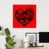 Halloween Heart, Black Heart Shape, Spider Web ポスター (ホームオフィス)