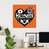 Halloween Heart, Black Heart Shape, Spider Web ポスター (ホームオフィス)