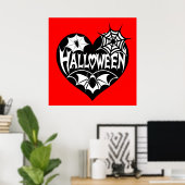 Halloween Heart, Black Heart Shape, Spider Web ポスター (ホームオフィス)