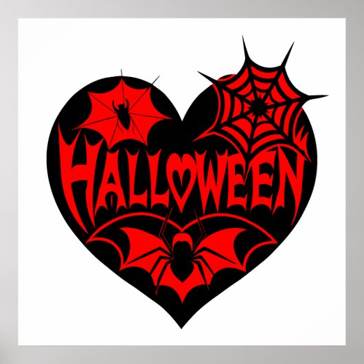 Halloween Heart, Black Heart Shape, Spider Web ポスター (正面)
