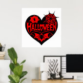 Halloween Heart, Black Heart Shape, Spider Web ポスター (ホームオフィス)