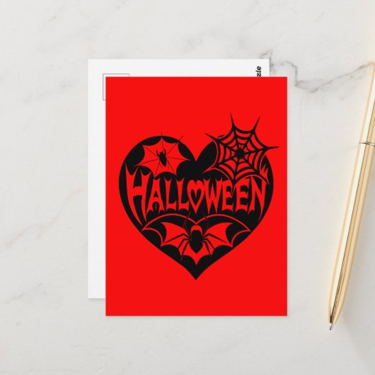 Halloween Heart, Black Heart Shape, Spider Web ポストカード (正面/裏面インサイチュ)