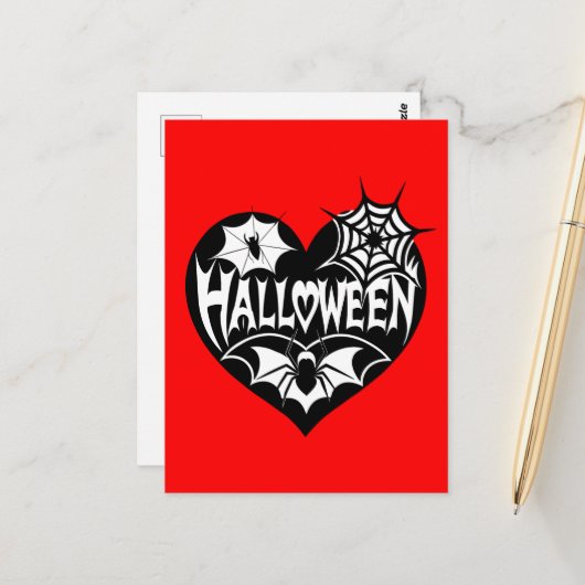 Halloween Heart, Black Heart Shape, Spider Web ポストカード (正面/裏面インサイチュ)