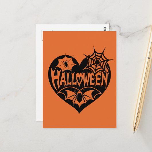 Halloween Heart, Black Heart Shape, Spider Web ポストカード (正面/裏面インサイチュ)