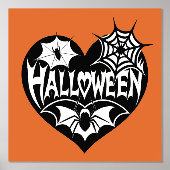 Halloween Heart, Black Heart Shape, Spider Web 箔ポスター (正面)