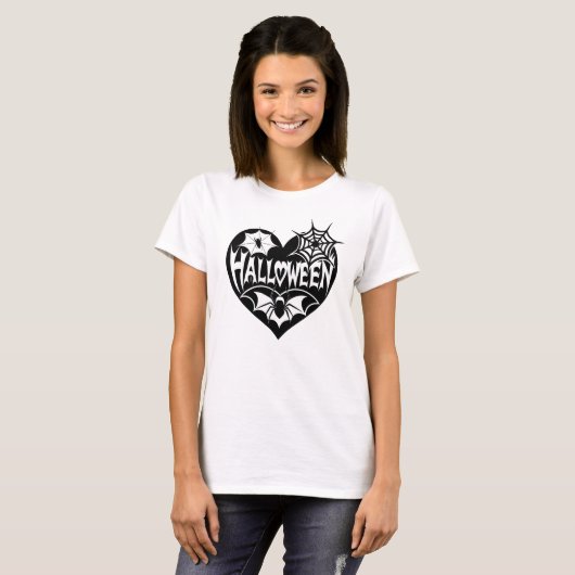 Halloween Heart, Black Heart Shape, Spider Web Tシャツ (正面フル)