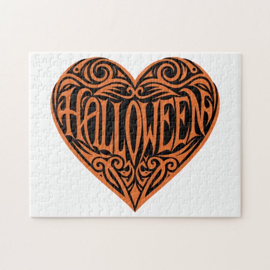 Halloween Heart, Orange Heart, Holiday ジグソーパズル (横)