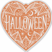 Halloween Heart, Orange Heart Shape, Holiday シール (正面)