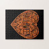 Halloween Heart, Orange Heart Shape, Holiday ジグソーパズル (横)