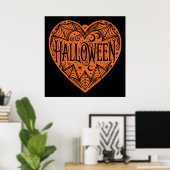 Halloween Heart, Orange Heart Shape, Holiday ポスター (ホームオフィス)