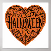 Halloween Heart, Orange Heart Shape, Holiday ポスター (正面)