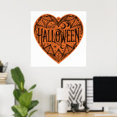 Halloween Heart, Orange Heart Shape, Holiday ポスター (ホームオフィス)