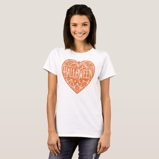 Halloween Heart, Orange Heart Shape, Holiday Tシャツ (正面フル)