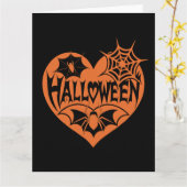 Halloween Heart, Orange Heart Shape, Spider Web カード (黄色い花)