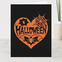 Halloween Heart, Orange Heart Shape, Spider Web カード