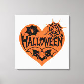 Halloween Heart, Orange Heart Shape, Spider Web キャンバスプリント (正面)