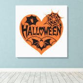 Halloween Heart, Orange Heart Shape, Spider Web キャンバスプリント (インサイチュ (ウッドフロア))