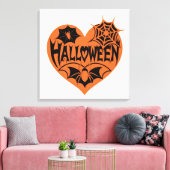 Halloween Heart, Orange Heart Shape, Spider Web キャンバスプリント (インサイチュ (リビング))