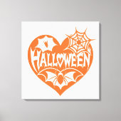Halloween Heart, Orange Heart Shape, Spider Web キャンバスプリント (正面)