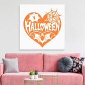 Halloween Heart, Orange Heart Shape, Spider Web キャンバスプリント (インサイチュ (リビング))