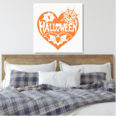 Halloween Heart, Orange Heart Shape, Spider Web キャンバスプリント (インサイチュ (寝室))