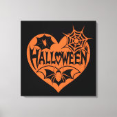 Halloween Heart, Orange Heart Shape, Spider Web キャンバスプリント (正面)