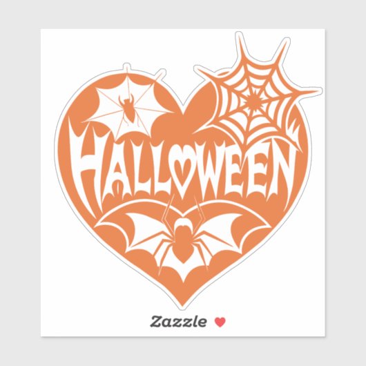 Halloween Heart, Orange Heart Shape, Spider Web シール (シート)
