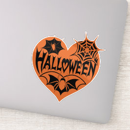 Halloween Heart, Orange Heart Shape, Spider Web シール