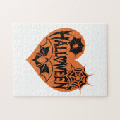 Halloween Heart, Orange Heart Shape, Spider Web ジグソーパズル (横)