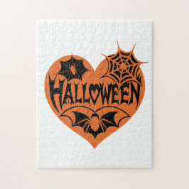 Halloween Heart, Orange Heart Shape, Spider Web ジグソーパズル