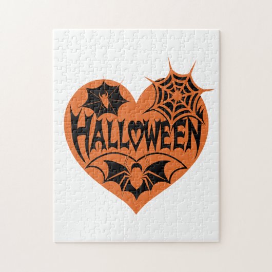 Halloween Heart, Orange Heart Shape, Spider Web ジグソーパズル (縦)