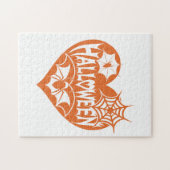 Halloween Heart, Orange Heart Shape, Spider Web ジグソーパズル (横)