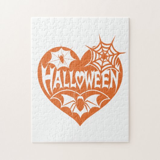Halloween Heart, Orange Heart Shape, Spider Web ジグソーパズル (縦)