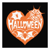 Halloween Heart, Orange Heart Shape, Spider Web フォトプリント (正面)