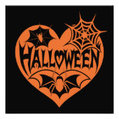 Halloween Heart, Orange Heart Shape, Spider Web フォトプリント (正面)