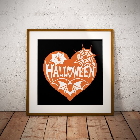 Halloween Heart, Orange Heart Shape, Spider Web フォトプリント