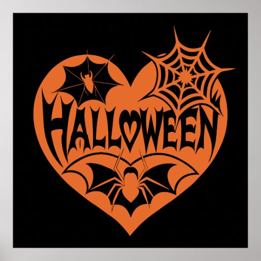 Halloween Heart, Orange Heart Shape, Spider Web ポスター (正面)
