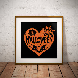 Halloween Heart, Orange Heart Shape, Spider Web ポスター