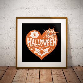 Halloween Heart, Orange Heart Shape, Spider Web ポスター