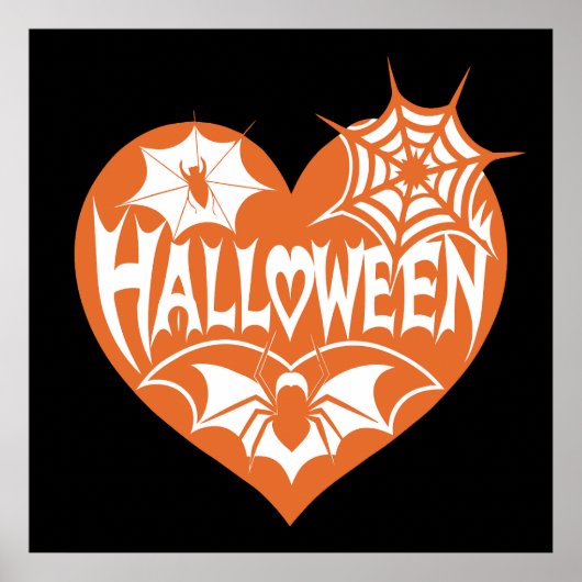 Halloween Heart, Orange Heart Shape, Spider Web ポスター (正面)