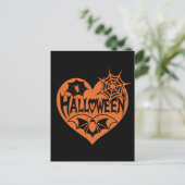 Halloween Heart, Orange Heart Shape, Spider Web ポストカード (スタンド正面)