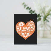 Halloween Heart, Orange Heart Shape, Spider Web ポストカード (スタンド正面)