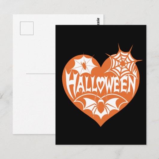 Halloween Heart, Orange Heart Shape, Spider Web ポストカード (正面/裏面)