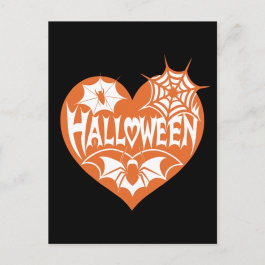 Halloween Heart, Orange Heart Shape, Spider Web ポストカード (正面)