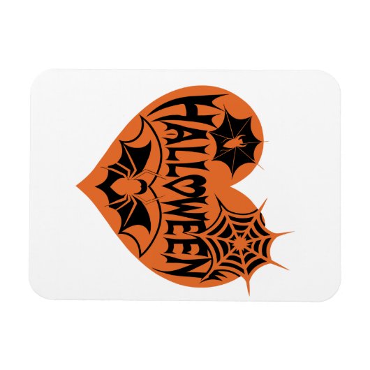 Halloween Heart, Orange Heart Shape, Spider Web マグネット (横)