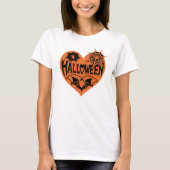 Halloween Heart, Orange Heart Shape, Spider Web Tシャツ (正面)