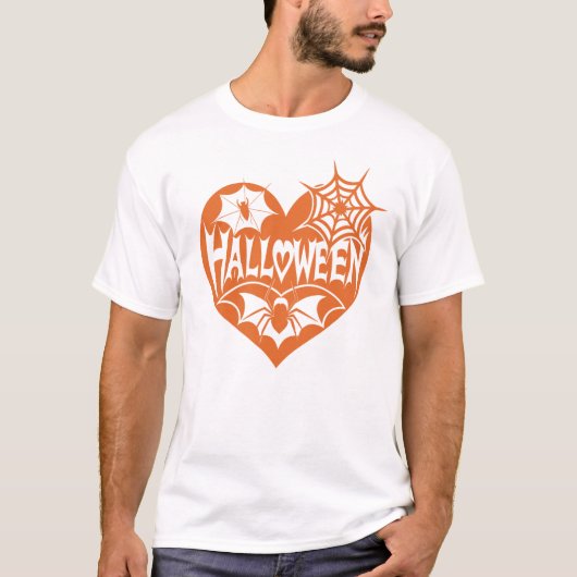 Halloween Heart, Orange Heart Shape, Spider Web Tシャツ (正面)