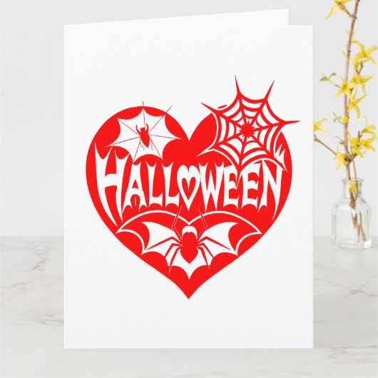 Halloween Heart, Red Heart Shape, Spider Web カード (黄色い花)