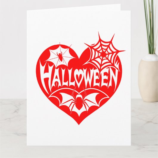 Halloween Heart, Red Heart Shape, Spider Web カード (正面)