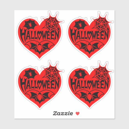 Halloween Heart, Red Heart Shape, Spider Web シール (シート)
